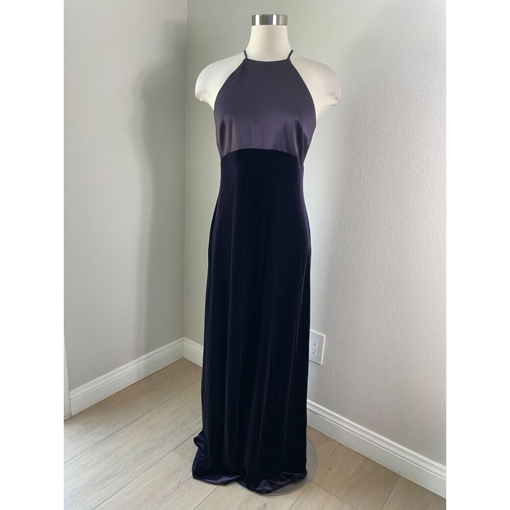 Vintage Y2K Laundry By Shelli Segal 8 Plum‎ Halter Velvet Maxi Dress Empire Prom